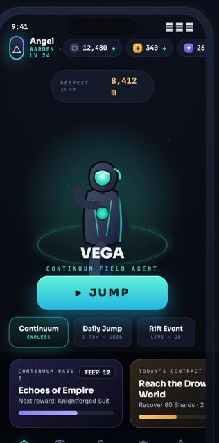 TimeJumper home screen (pre-release design preview)